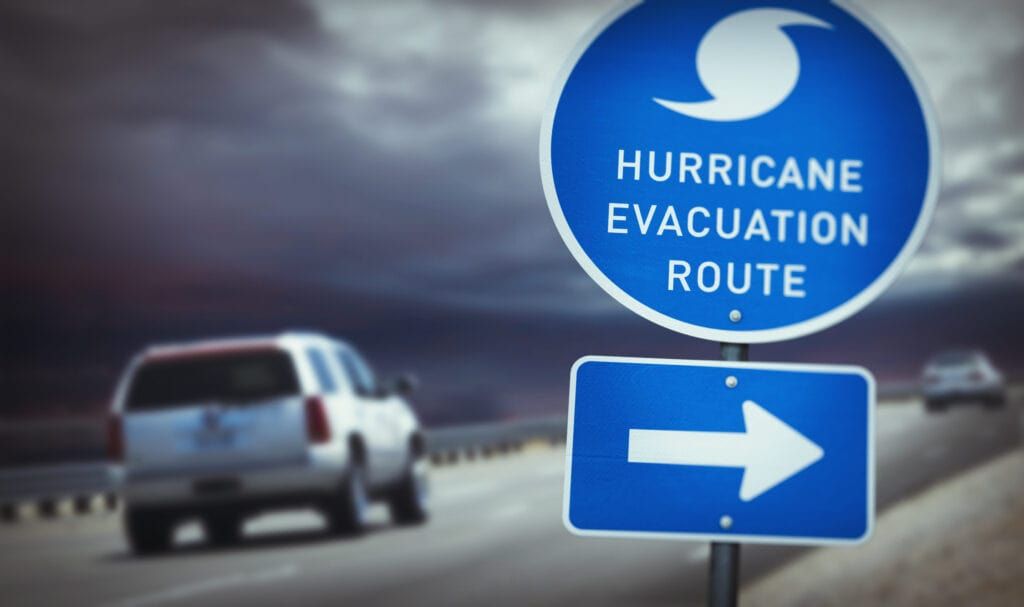 Hurricane evacuation route sign on highway